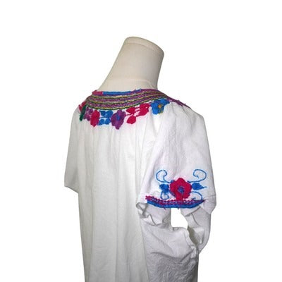 Women’s Handmade White Shirt with Colorful Embroidery Flowers. No Size