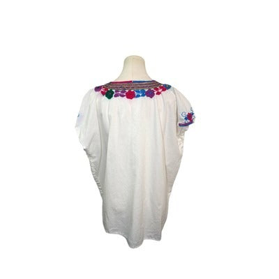 Women’s Handmade White Shirt with Colorful Embroidery Flowers. No Size