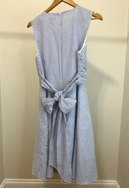 J.Crew Tie‑Waist Seersucker Dress Sz14