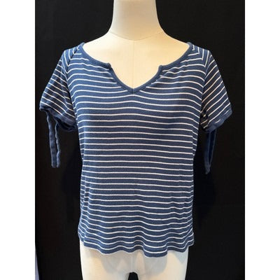 Women’s American Living Blue Striped Keyhole T Shirt Sz L