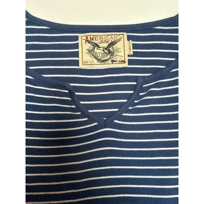 Women’s American Living Blue Striped Keyhole T Shirt Sz L