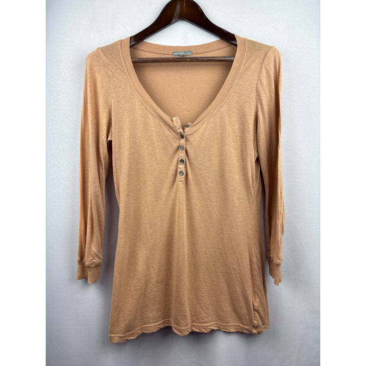 Women’s James Perse Size 4 Long Sleeve Light Brown Henley Shirt