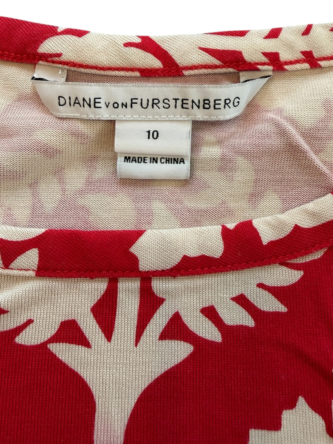 Diane Von Furstenberg Selene 100% Silk Floral Red-Cream Printed Dress Size 10