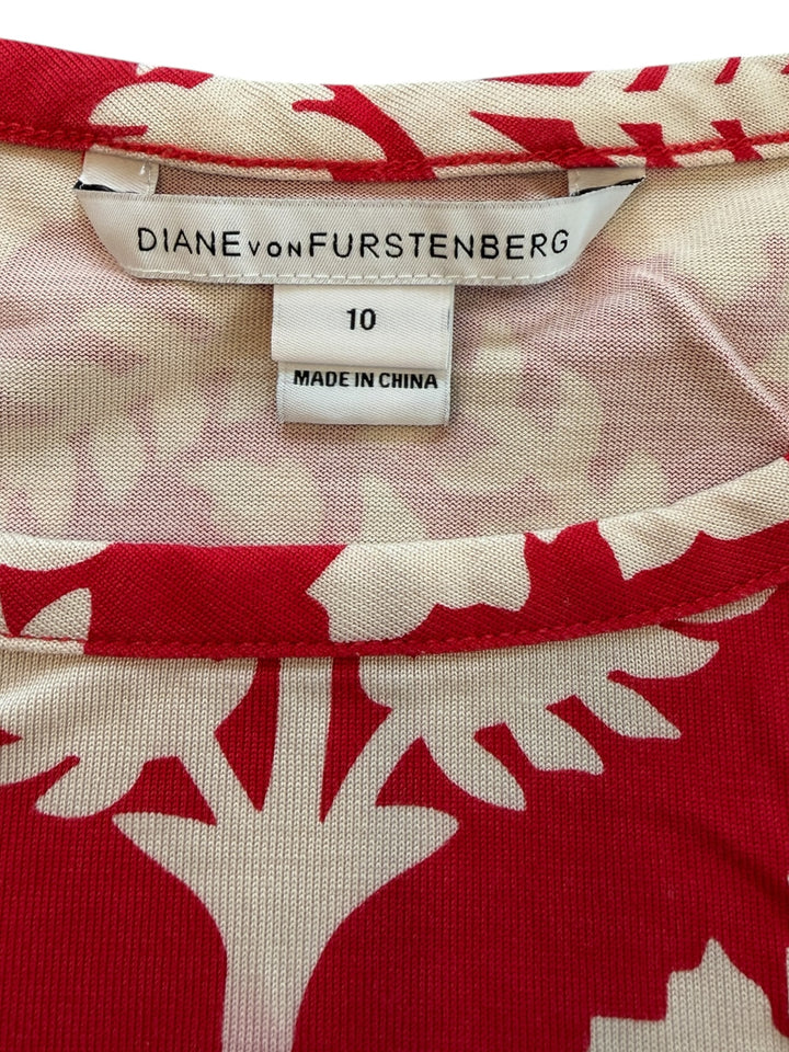 Diane Von Furstenberg Selene 100% Silk Floral Red-Cream Printed Dress Size 10