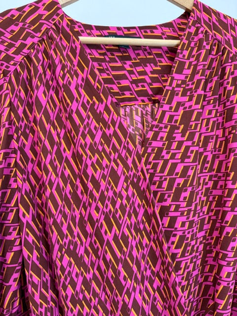 INC International Concepts Abstract Print Faux Wrap Blouse SzXL