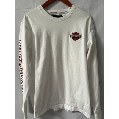 Men’s White Harley-Davidson Long Sleeve Thick White T-Shirt SZ XL
