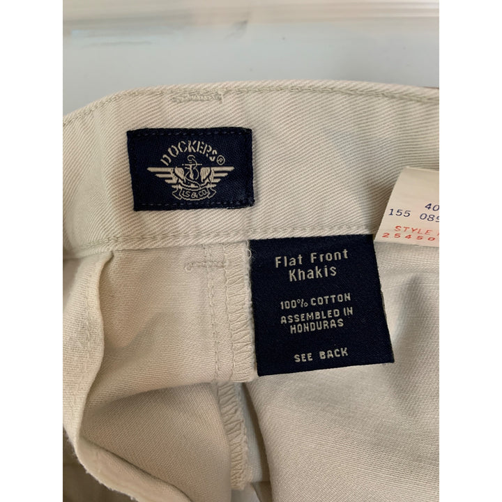 Dockers Mens Flat Front Khakis 40x32 Beige Cotton Trousers