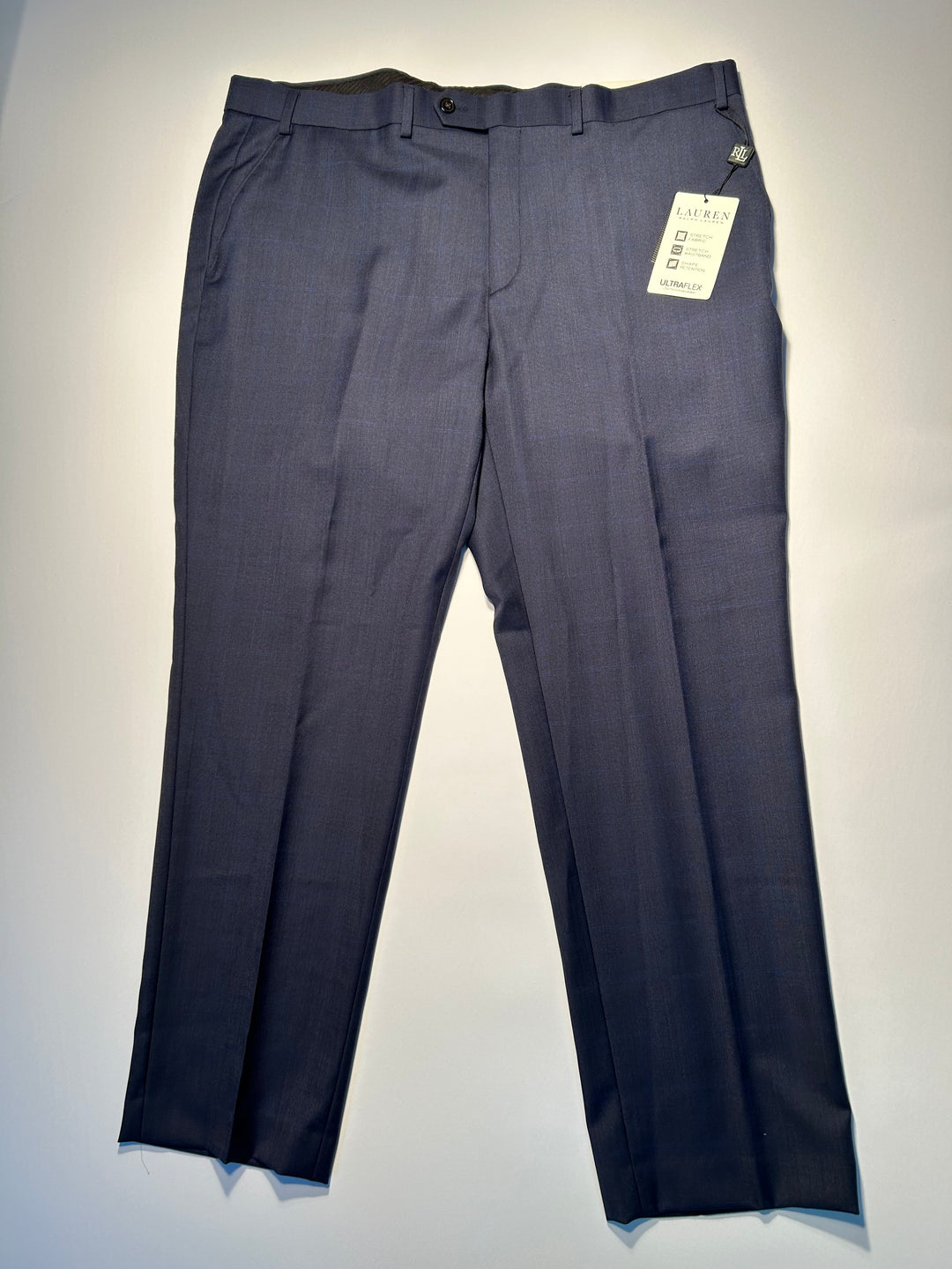 Lauren Ralph Lauren Lattimore Men’s Suit 46R 40x30 Navy Blue Plaid Wool Blend