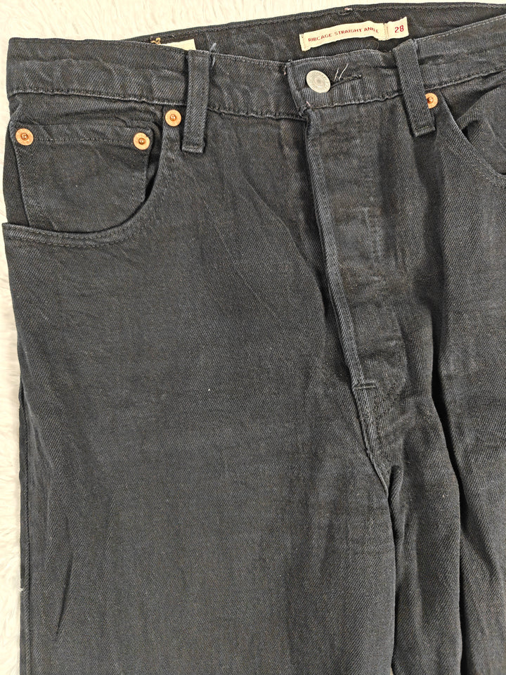 Mens Levis Ribcage Straight Ankle Jeans Black Size 28
