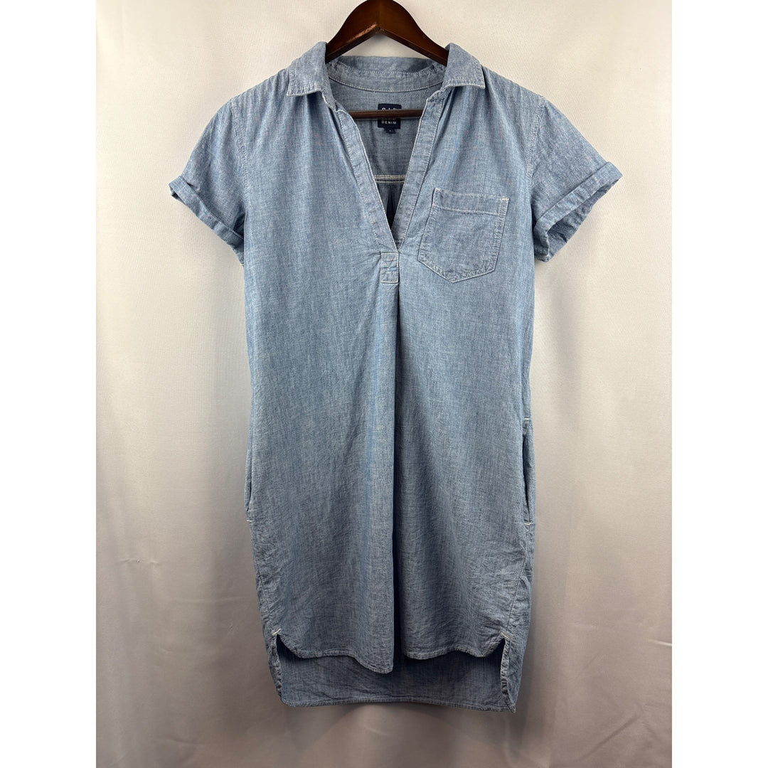 Women's GAP Medium Light Blue Denim Midi Short Sleeve Dress โ Luqsee