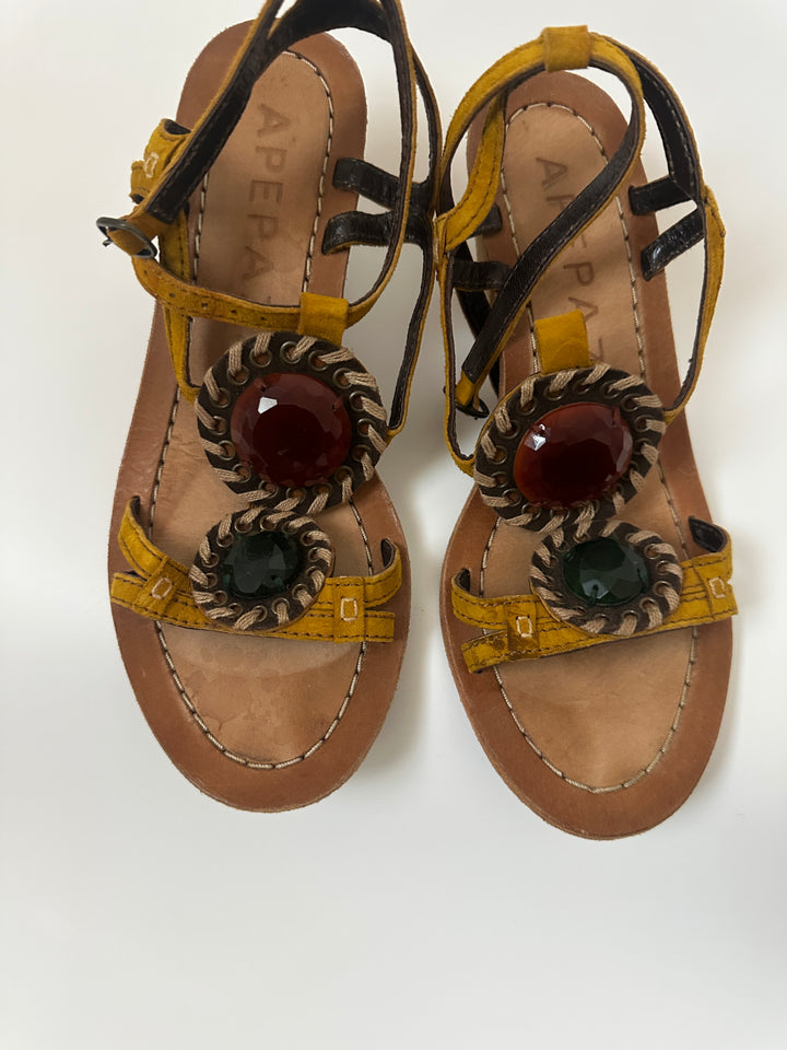 Apepazza Jeweled Statement Ankle Strap Suede Sandals - Boho Statement