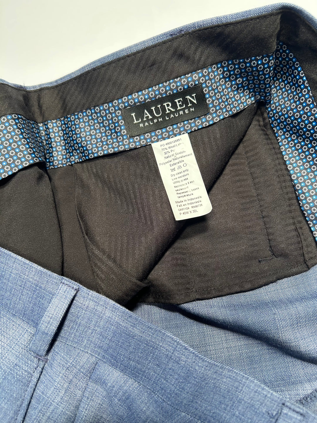 Lauren Ralph Lauren Men’s 46R Blue Wool Blend Two Piece Suit 40X30 Pant