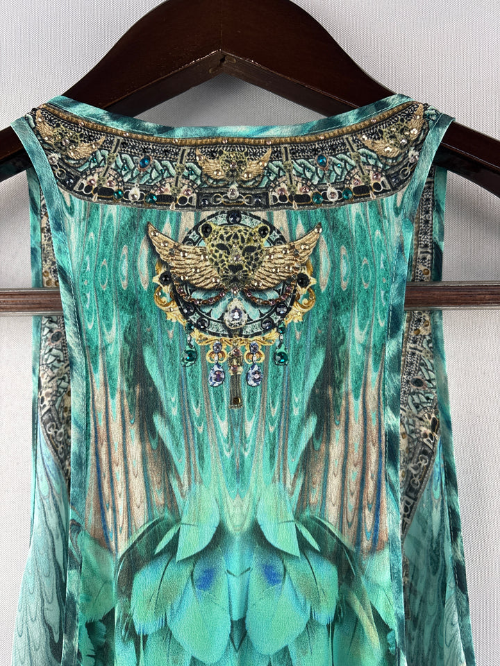 Women’s Camilla XXS Teal Animal Print Racerback Maxi Dress