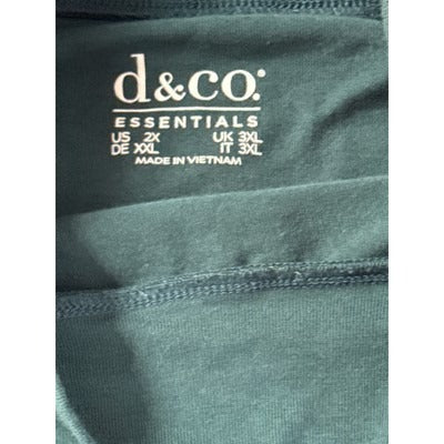 D&Co. Essentials Womens Long Sleeve Mock Turtleneck Top Size 2X Teal Cotton Blend Made In Vietnam