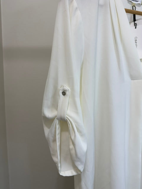 Calvin Klein Dustin Roll Sleeve Blouse White V Neck Top XL NWT