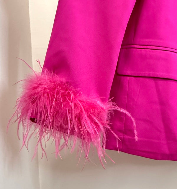Finesse Hot Pink Feather‑Cuff Suit Set SzXL(14-16)  NWOT