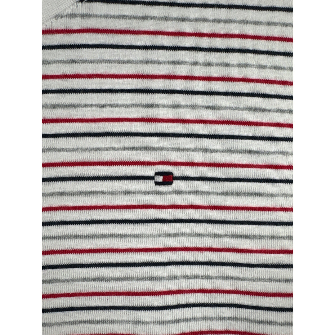 Tommy Hilfiger Womens Striped Crew Neck T-Shirt L/G 100% Cotton White/Red/Black