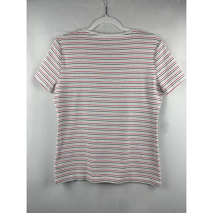Tommy Hilfiger Womens Striped Crew Neck T-Shirt L/G 100% Cotton White/Red/Black