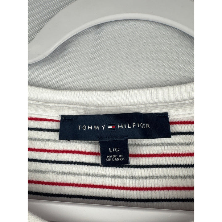 Tommy Hilfiger Womens Striped Crew Neck T-Shirt L/G 100% Cotton White/Red/Black