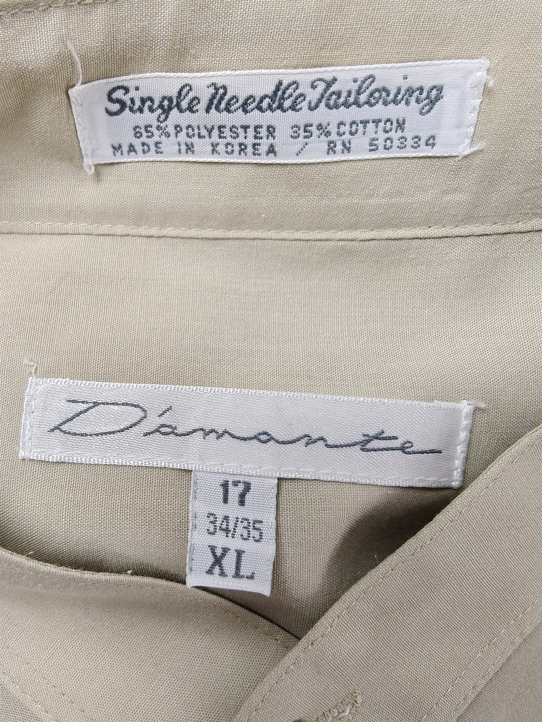 Men’s Diamante Mandarin Collar Dress Shirt Beige Size XL 17 34/35