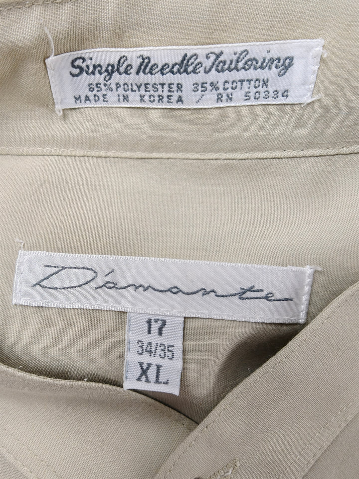 Men’s Diamante Mandarin Collar Dress Shirt Beige Size XL 17 34/35