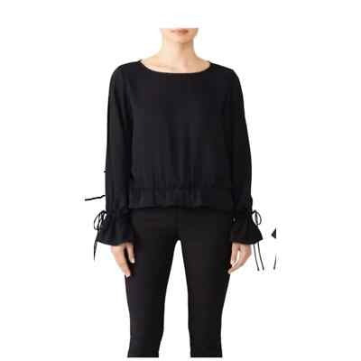 Black Long Sleeve Womens Blouse With Tie Cuffs & Open Sides