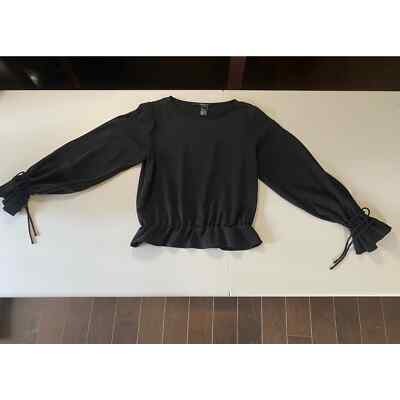 Black Long Sleeve Womens Blouse With Tie Cuffs & Open Sides