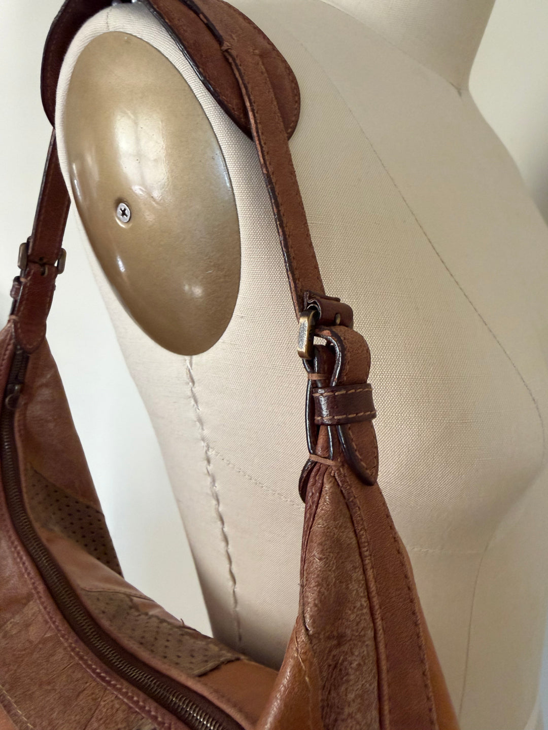 Vintage Christian Dior Brown Patchwork Leather Hobo Shoulder Bag Y2K