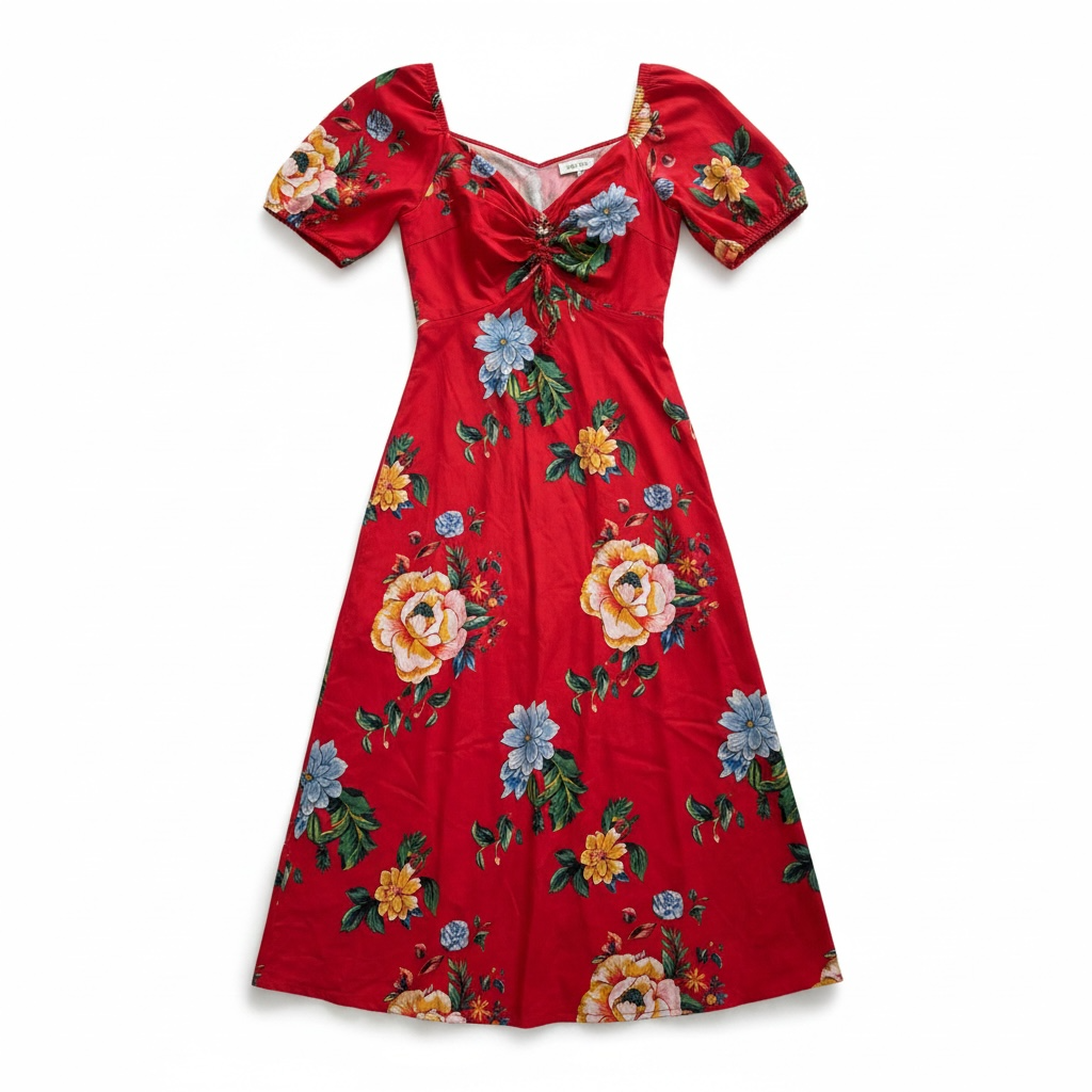 NAOO Red Floral Tropical Women's Maxi Dress Size M