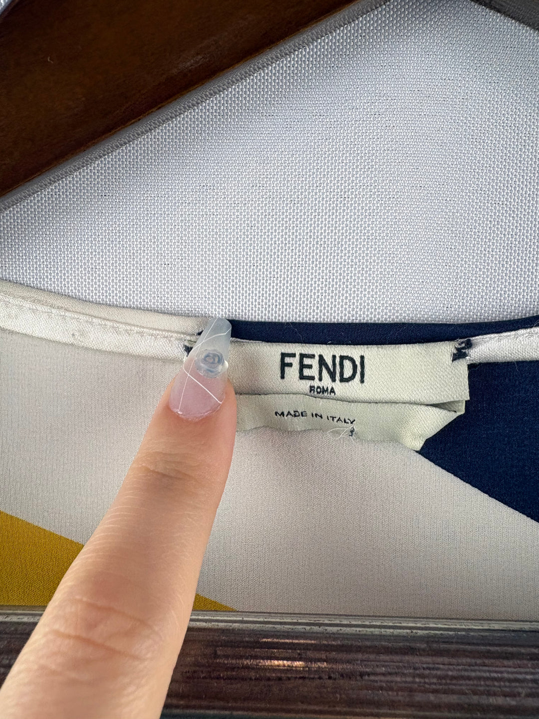 Women’s Fendi Size 4 Blue, White & Yellow Patterned Blouse