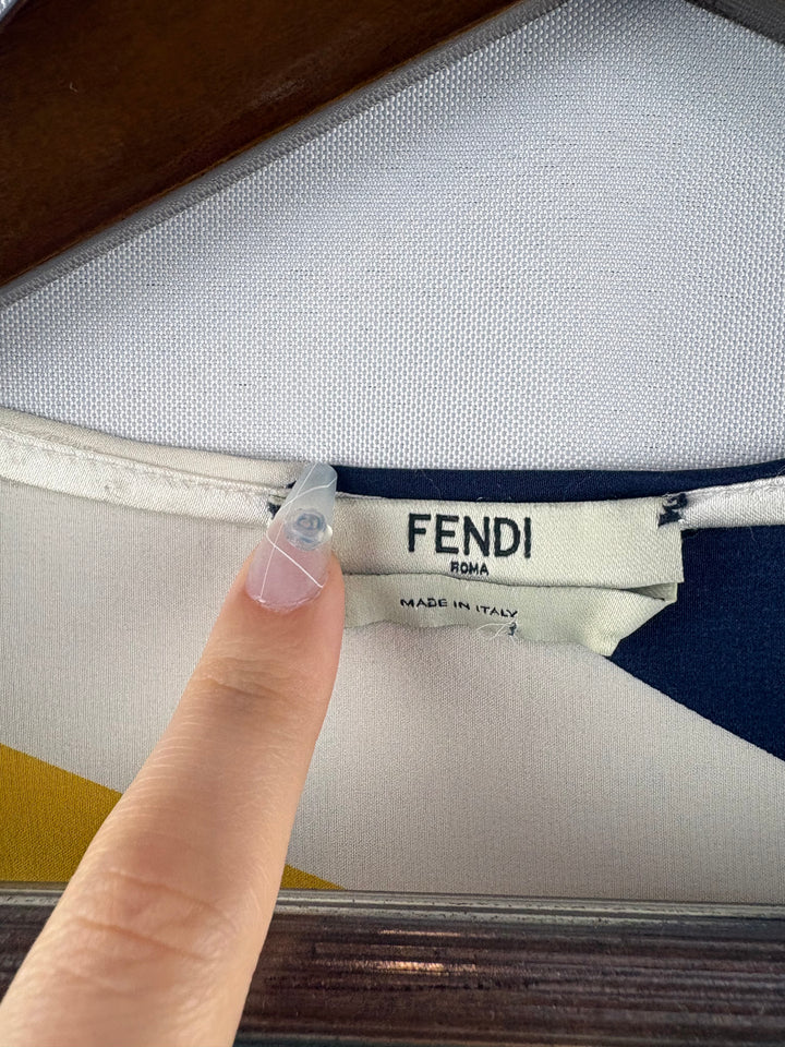 Women’s Fendi Size 4 Blue, White & Yellow Patterned Blouse