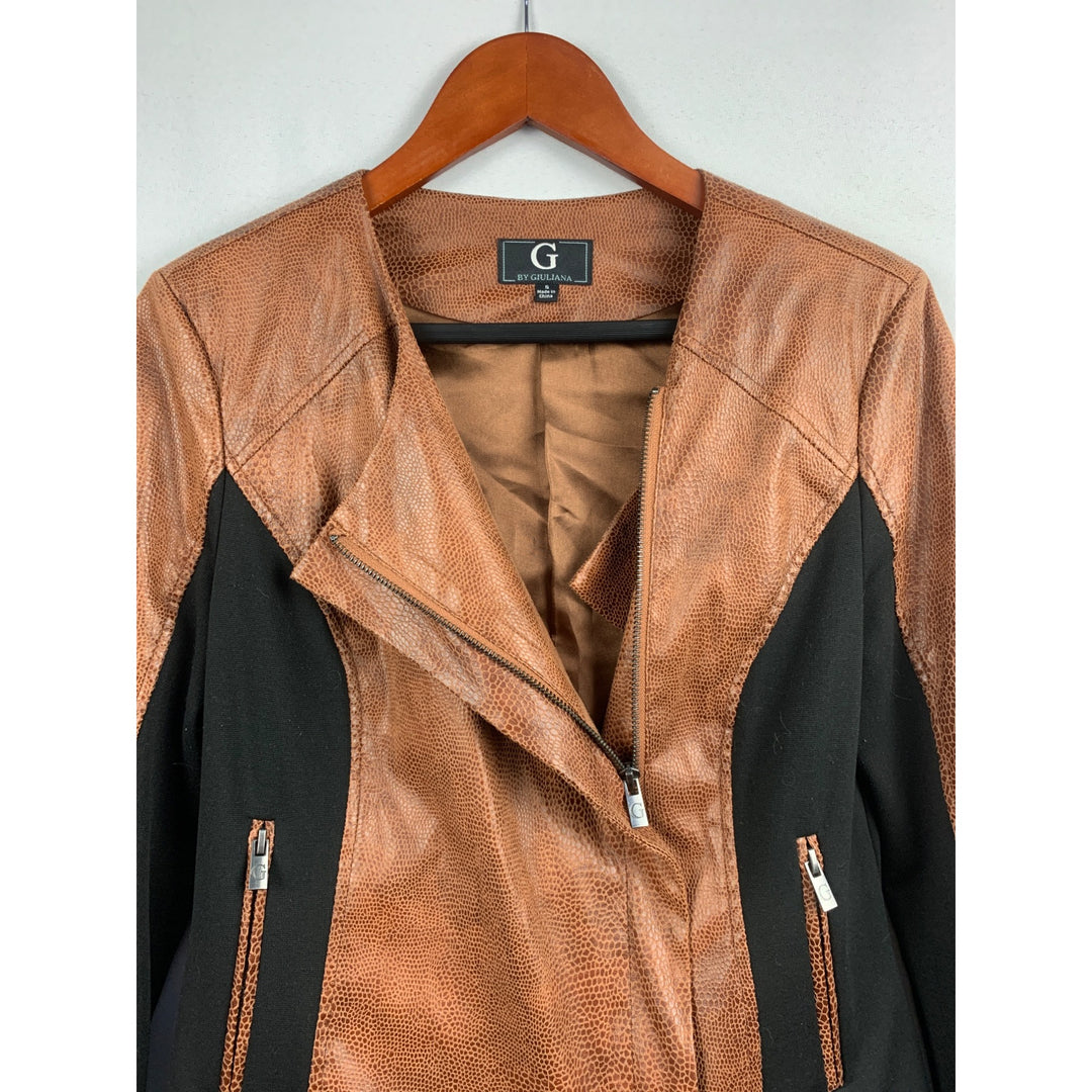 G By Giuliana Womens Faux Leather & Polyester Colorblock Jacket S