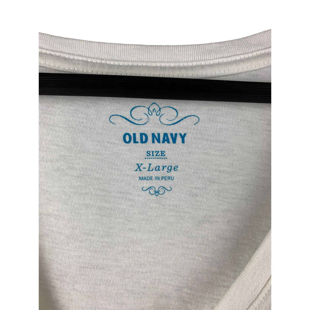 Old Navy X-Large Butterfly Graphic Tee Shirt Womens 100% Cotton Short Sleeve V-Neck White Colorful