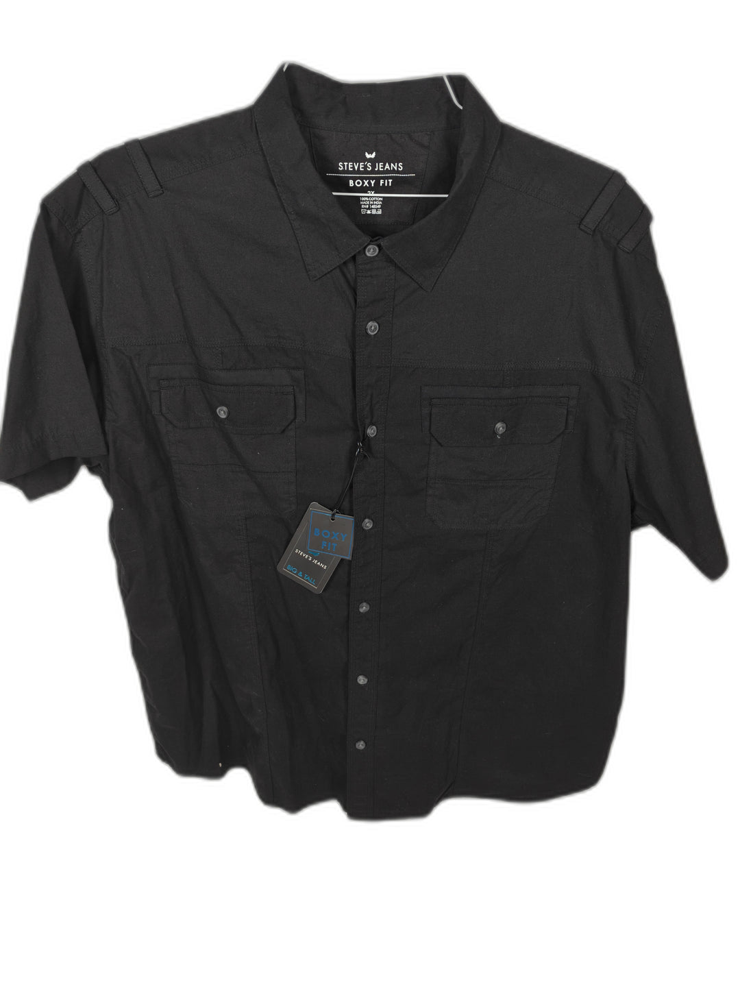 NWT Steve's Jeans Men's 2X Boxy Fit Black Short Sleeve Button Front Shirt Big & Tall