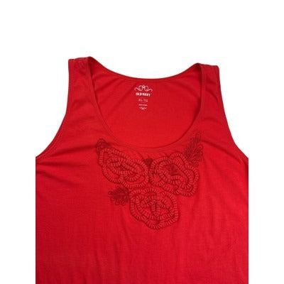 Old Navy Womens Embroidered Tank Top XL Blood Orange Cotton
