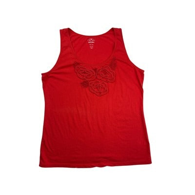 Old Navy Womens Embroidered Tank Top XL Blood Orange Cotton