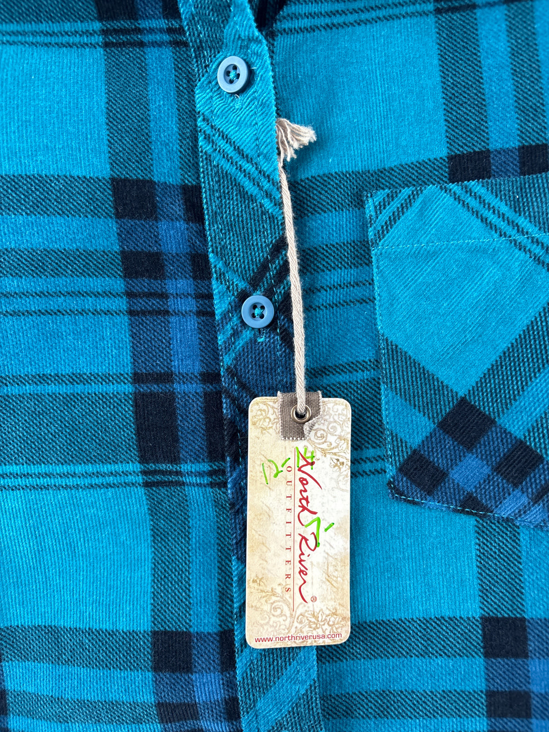 Women’s North River Small Teal &amp; Black Plaid Flannel Button Up
