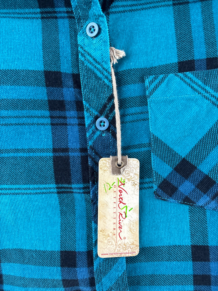 Women’s North River Small Teal &amp; Black Plaid Flannel Button Up