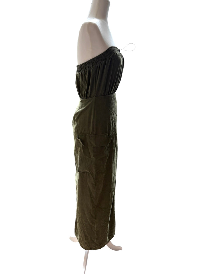 Forever 21 Olive Green Military Bandeau Midi Zip up women's dress, Size S
