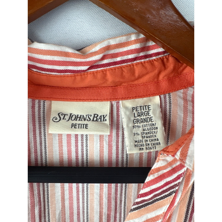 St. Johns Bay Petite Large Striped Button-Up Shirt 3/4 Sleeve Cotton & Spandex Made In China