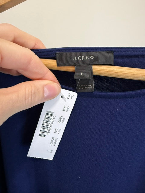 J.Crew Drapey Navy Tie‑Waist Faux Wrap Dress SzL NWT