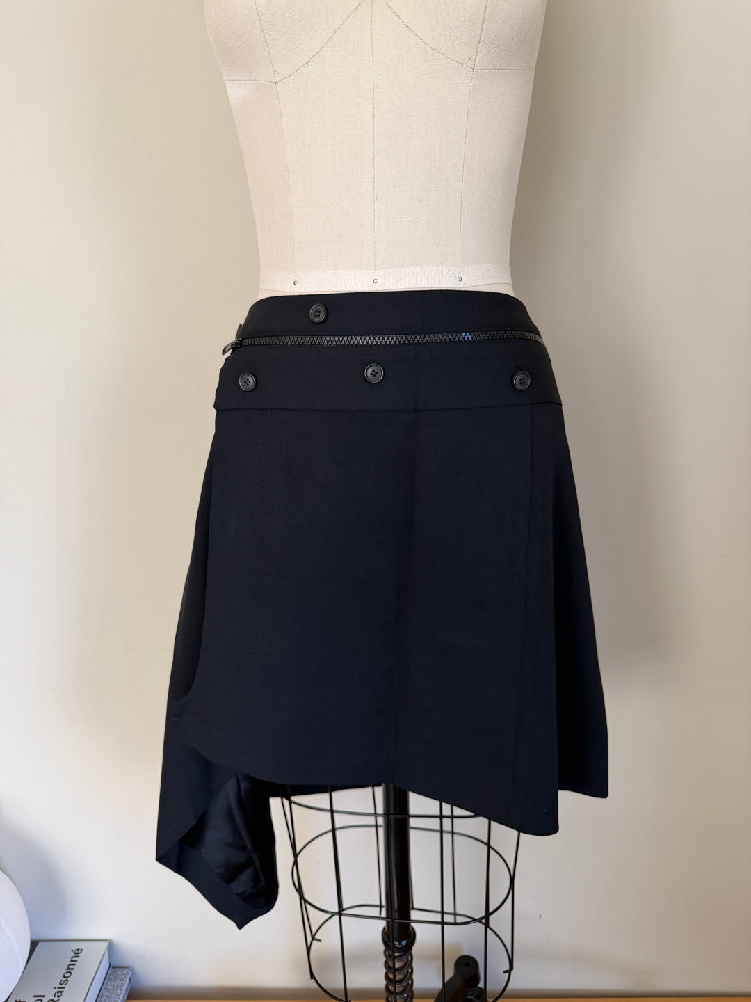 Christian Dior Boutique Galliano FW01 Black Asymmetric Zip Wool Skirt FR40