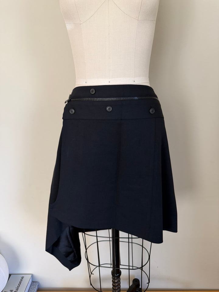 Christian Dior Boutique Galliano FW01 Black Asymmetric Zip Wool Skirt FR40