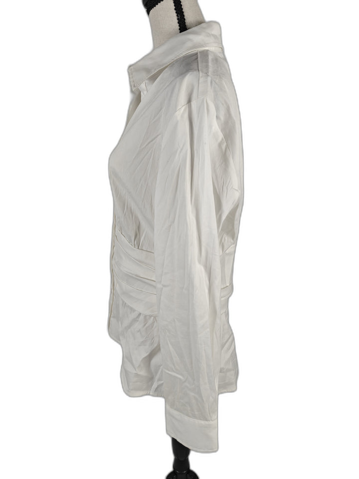 Women’s Finley White Ruched Button Front Blouse Size L