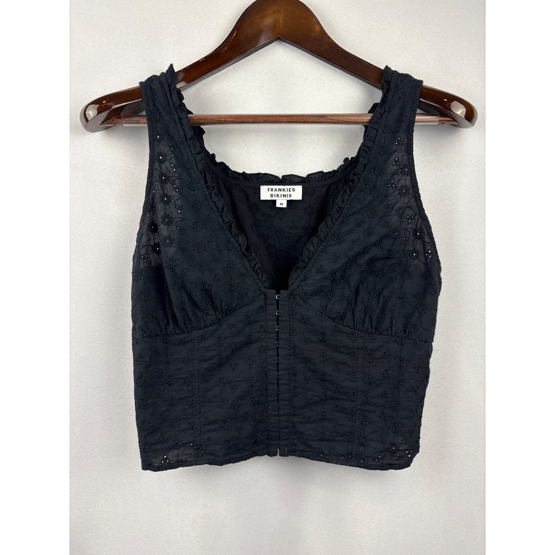 Women’s Frankie’s Bikinis Medium Black Tank Corset Top with a Side Zipper