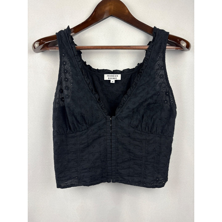 Women’s Frankie’s Bikinis Medium Black Tank Corset Top with a Side Zipper