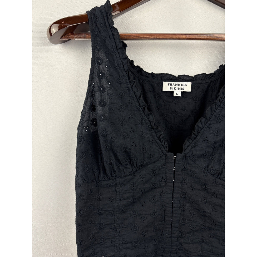 Women’s Frankie’s Bikinis Medium Black Tank Corset Top with a Side Zipper