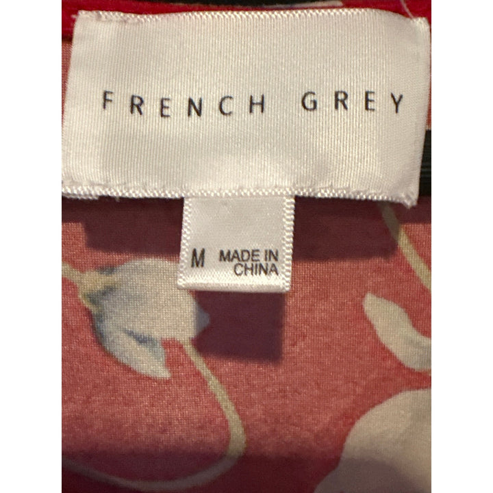 French Grey Red Floral Sundress Sleeveless Size M