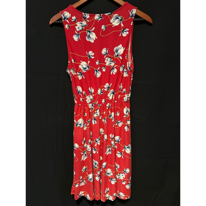 French Grey Red Floral Sundress Sleeveless Size M