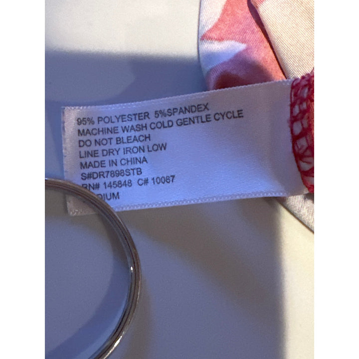 French Grey Red Floral Sundress Sleeveless Size M